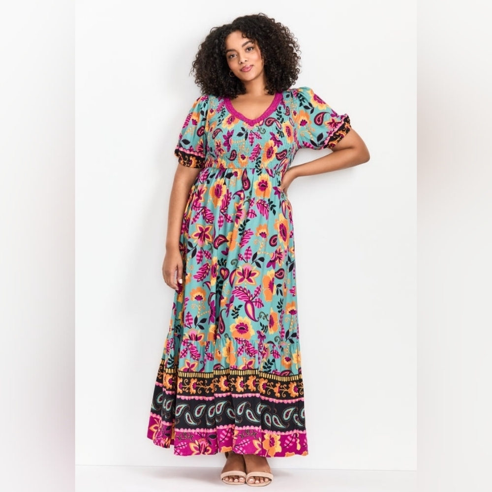 NEW NWT Avenue Plis Size Floral Multicolor Maxi Dress Sz 22/24